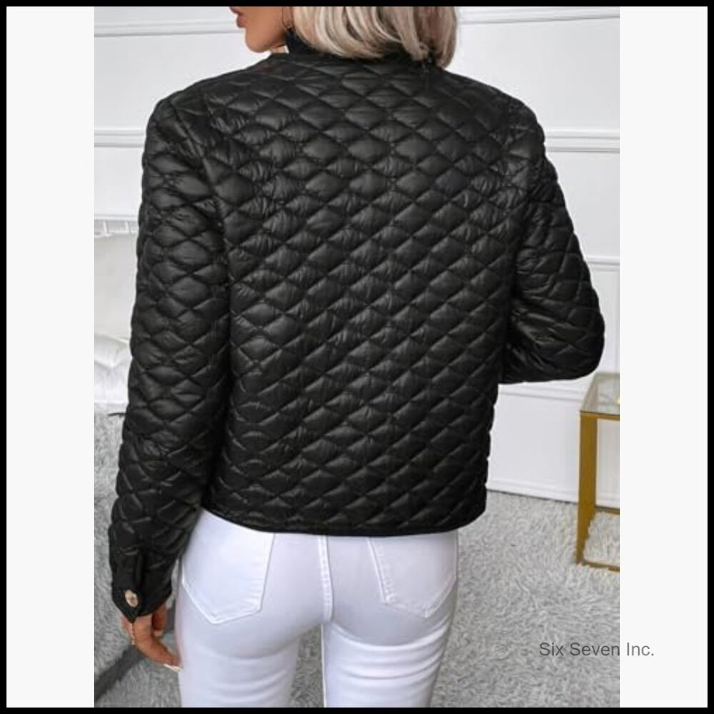 Quilted Polyester Cropped Jacket with Button Clos… - image 5